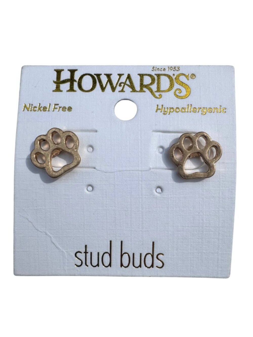 Howard’s Paw Print Stud Bud Earrings Gold Tone Nickel Free NWT